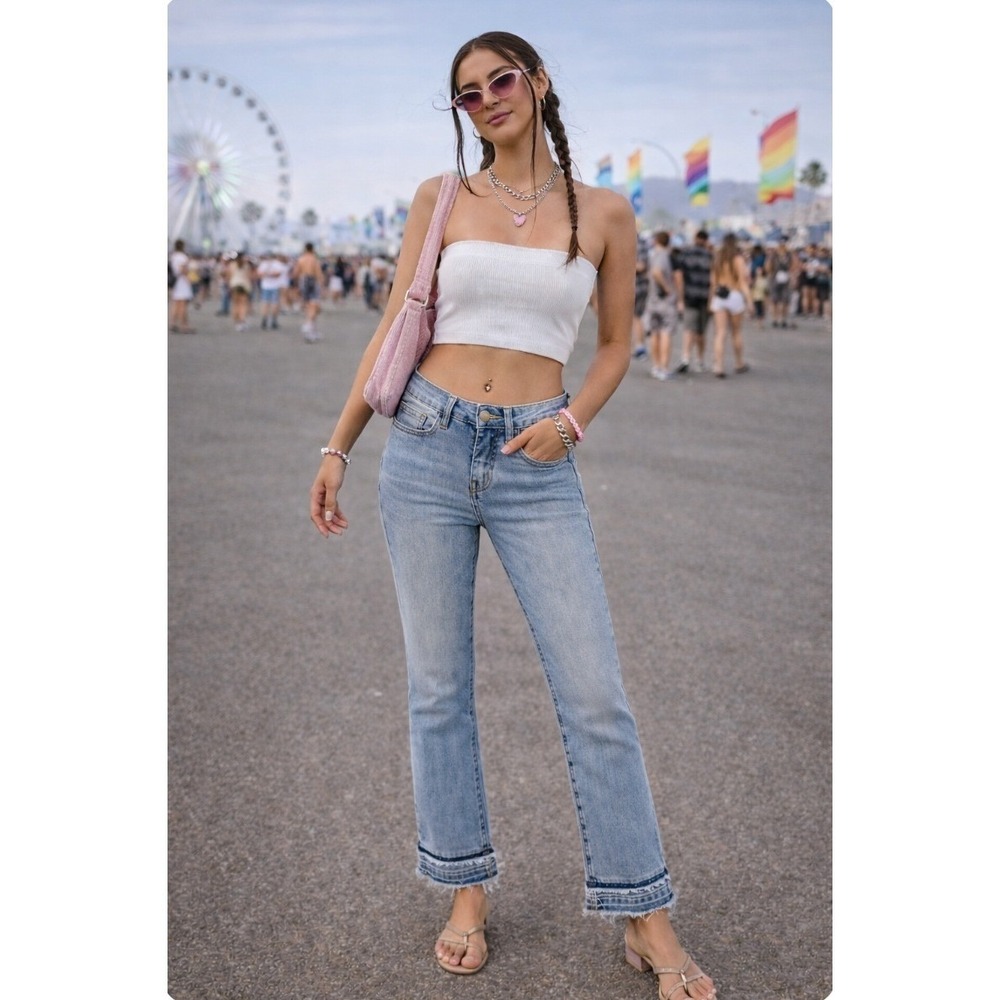 Funky Soul Cropped Flare Jeans size 0 Raw Hem Y2K Festival Streetwear Casual